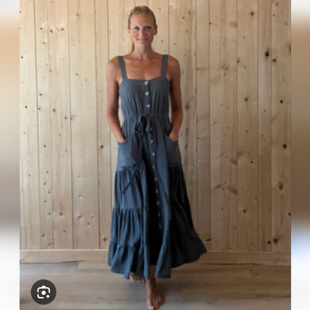 Malibu Bum Slate Blue Button-Down Midi to Maxi Dress Size Small - Picture 2 of 9
